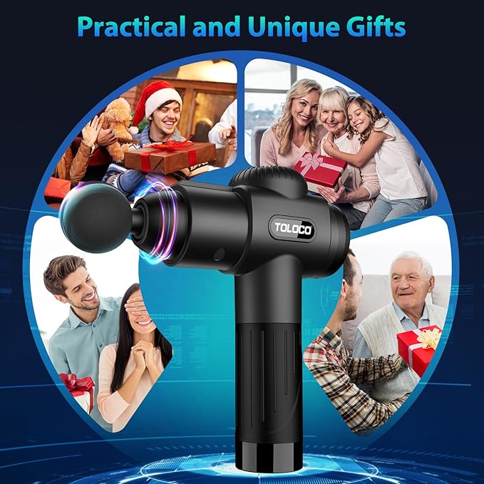 TOLOCO Massage Gun, Deep Tissue Back Massage for Athletes for Pain Relief, Percussion Massager with 10 Massages Heads & Silent Brushless Motor, Gifts for Fathers Day, Black-Ruum Studio Home