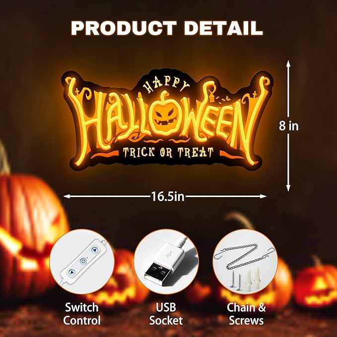SELICOR Happy Halloween Neon Signs for Wall Decor,Halloween Pumpkin Neon Light Sign,USB Powered Light Up Acrylic LED Sign With Hooks for Bedroom,Kids Room,Living Room,Bar,Party,Halloween Decor-Ruum Studio Home