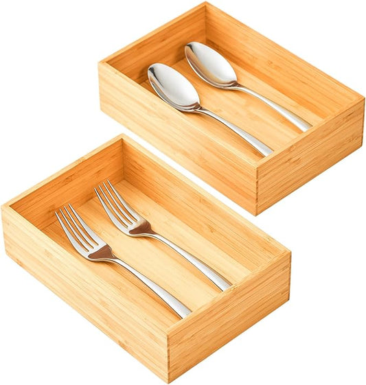 Umilife Bamboo Kitchen Drawer Organizer, Extra High Silverware Tray, Flatware Cutlery Storage Box, Multi-Use Holder in Office, Bathroom, Pantry - 9"x6"x2.5" (Set of 2)-Ruum Studio Home