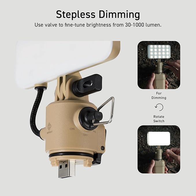ELECOM NESTOUT Outdoor Camping LED Panel Flashlight w/ Mini Tripod, Dimmable USB Powered LED Light, IP44 Water Dust Resistant, 30-1000 Lumen, Portable Lantern for NESTOUT Power Bank, Beige (Flash-1)-Ruum Studio Home