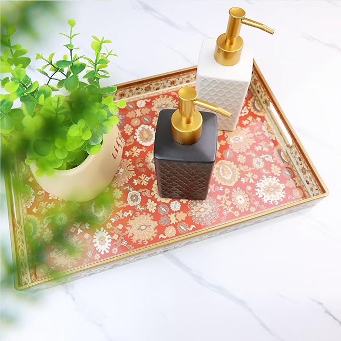 Spsyrine Serving Tray, Plastic Rectangular Coffee Table Tray with Handles, Modern Decorative Tray for Living Room, Ottoman, Home Decor, 15.6” X 10.2"-Ruum Studio Home