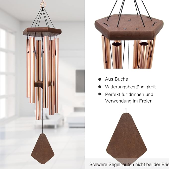 Memorial Wind Chimes for Outside, Wind Chime Outdoor Deep Tone, Sympathy Wind-Chime Personalized with 6 Tuned Tubes, Elegant Chime for Garden Patio Balcony and Home Gold-Ruum Studio Home