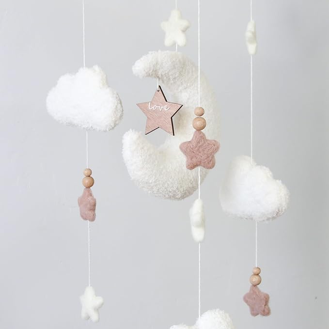 Cloud Moon Crib Mobile Cloud Baby Mobile for Crib Neutral Boho Clouds and Stars Moon Mobile Boucle Mobile, coffee 3-Ruum Studio Home
