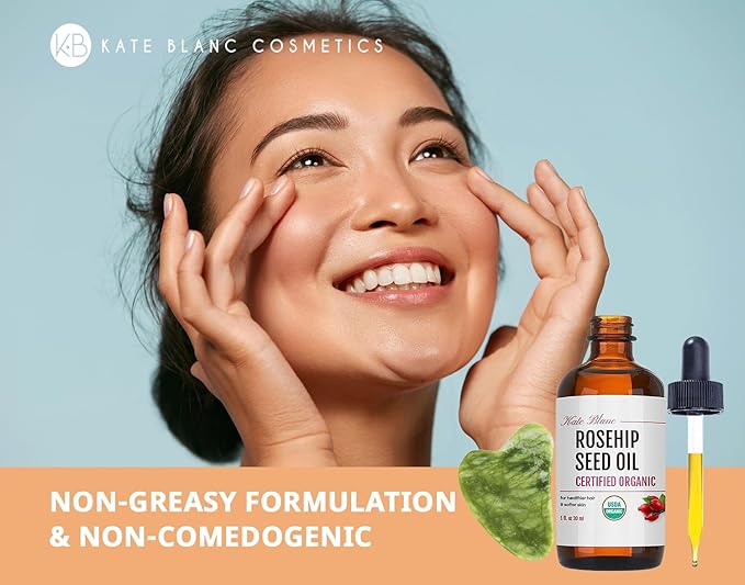 Kate Blanc Cosmetics Rosehip Oil for Face with Jade Gua Sha Stone (1oz, Organic, Pure, Cold Pressed) Rosehip Seed Face Oil for Gua Sha Massage-Ruum Studio Home