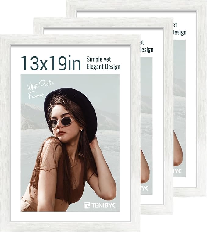 13x19 Picture Frame 3 pk, Textured White Solid Wood Poster Frame, HD Tempered Glass, Wall Gallery Frame-Ruum Studio Home