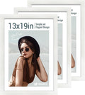 13x19 Picture Frame 3 pk, Textured White Solid Wood Poster Frame, HD Tempered Glass, Wall Gallery Frame-Ruum Studio Home