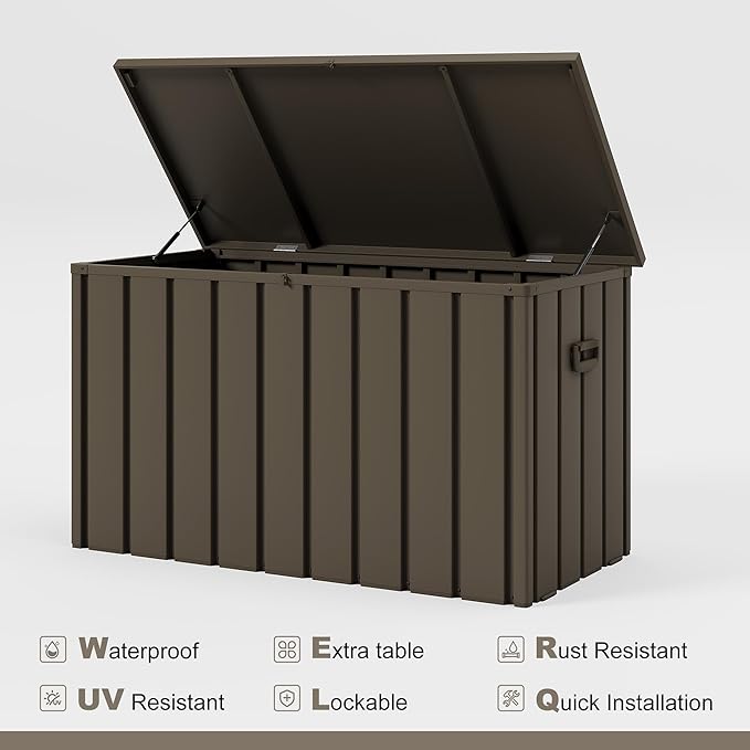 PURPLE LEAF Outdoor Deck Box 160 Gallon Waterproof Lockable Storage Box Container with Lid Deck Organization for Patio Cushions Side Table Pool Accessories Garden Tools, Brown-Ruum Studio Home