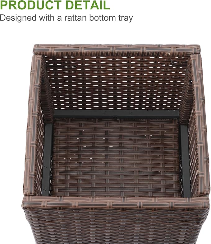 LEWIS&WAYNE Set of 2 Tall Planters for Outdoor Plants Handmade 24'' Wicker Tall Square Planter Box with Removable Liners Modern Planter for Indoor Outdoor Garden Patio Front Porch - Brown-Ruum Studio Home