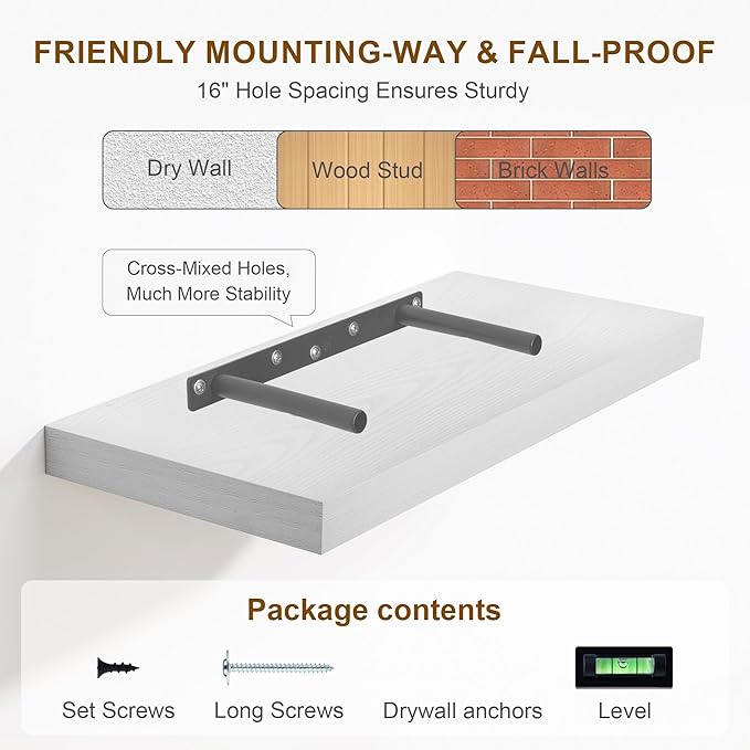 White Floating Shelves 48 Inch Long, 8 Deep Floating Shelves for Wall, Rustic 48" Long Fireplace Mantel, Large 48 x 8 Wall Shelves for Bedroom, Living Room, Bathroom, White Deep Shelves Set of 1-Ruum Studio Home