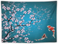 Houselerax Japanese Koi Fish Tapestry, Cherry Blossoms Asian Oriental Green Teal Flower Branch Koi Fish Carp Tapestries Wall Hanging for Bedroom Living Room Office Decor 90"x60"-Ruum Studio Home