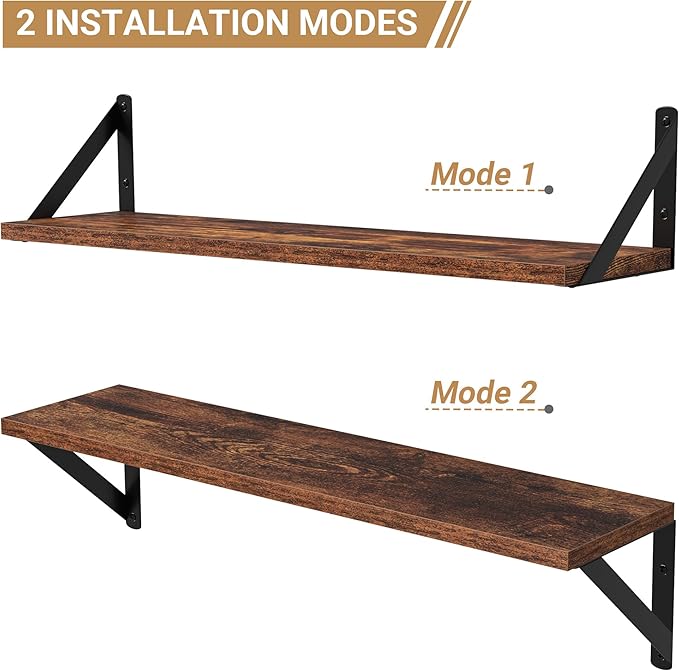 Heimlove Floating Shelves for Wall, 24 Inch Long Wood Floating Shelves Set of 3, Wall Mounted Hanging Shelf for Bathroom Bedroom Kitchen, Rustic Brown-Ruum Studio Home