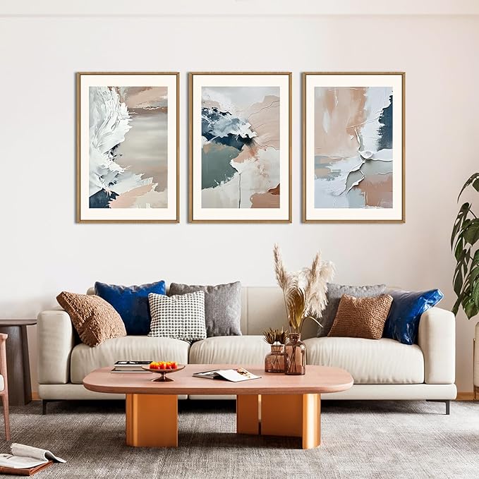 HPNIUB Large Modern Abstract Framed Canvas Wall Art Set, Minimalist Splash ink Blue Pink Pastel Watercolor Wall Decor,Illustration Neutral Art Painting for Living Room,Bedroom,Dining Room,Office -16"x24"x3-Ruum Studio Home