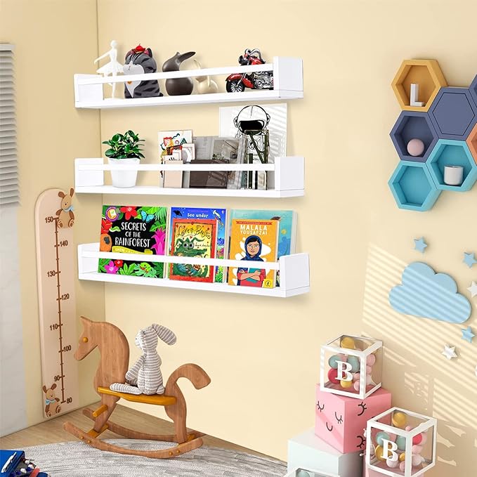 AZSKY Classic Nursery Book Shelves White Wall Book Shelves Kids Bookshelf for Bedroom Bathroom Décor Wall Ledge Shelves 36 in Hanging Shelves a Set of 3-Ruum Studio Home
