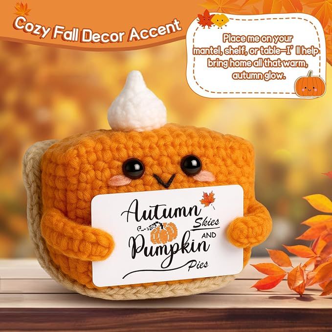 Fall Decor Mini Pumpkin Pie Crochet Doll, Small Autumn Season Holiday Pumpkin Items Plush Gift, Cute Halloween Thanksgiving Home Office Indoor Table Decoration, Christmas Stocking Stuffer Ornament-Ruum Studio Home