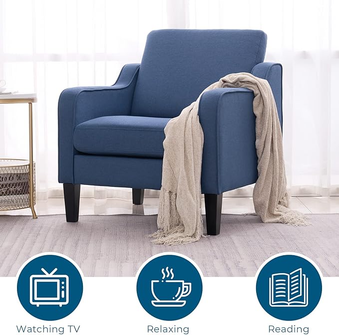 VINGLI Mid Century Modern Accent Chair, Navy Blue Fabric Accent Chairs for Living Room, Upholstered Armchair with Scooped Arms for Bedroom, Apartment, Studio, Office, Waiting Room-Ruum Studio Home