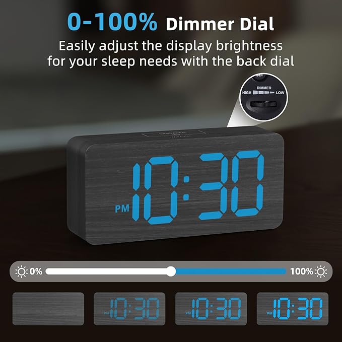 uscce Wooden Digital Alarm Clocks for Bedrooms: Dimmable Dual Alarm Clock with Large Numbers for Bedside Desk - Loud Alarm for Heavy Sleepers with Volume Control - Wood Decor & Gifts-Ruum Studio Home
