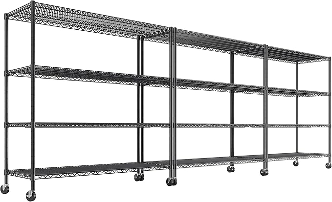 REIBII 55.5''W Storage Shelves 2500LBS Wire Shelving Unit with Wheels Heavy Duty Metal Shelves for Storage Adjustable Garage Storage Rack Pantry Shelf Kitchen Shelving, 75.6" H X 55.5''W X 24" D, 3PCS-Ruum Studio Home