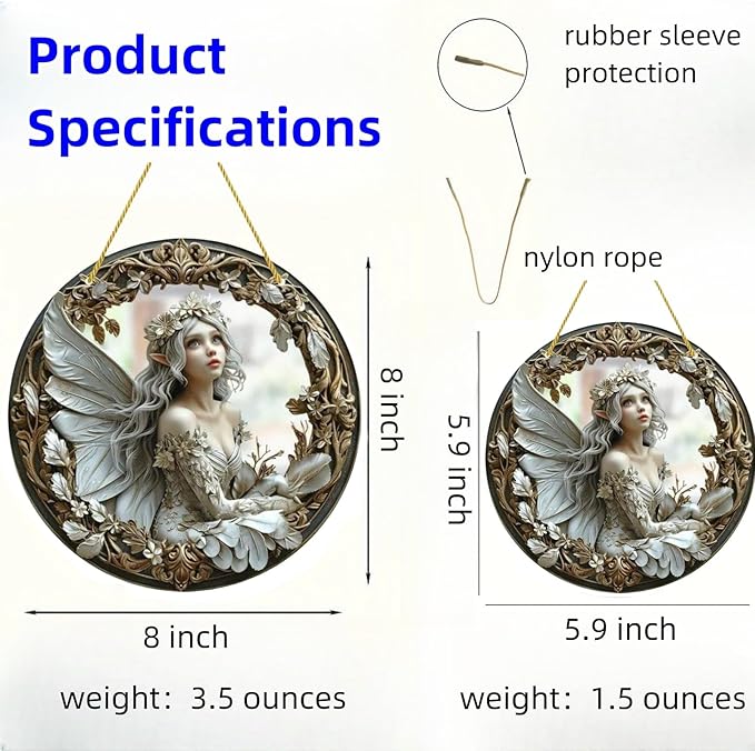 Flower Fairy Garden Decorations Angel Wing Christmas Halloween Deco Statue Art Elf Sculpture Hanging Craft for Outdoor Yard Courtyard Lawn Patio Window Acrylic Ornament Home Gift (D,S: 6*6 IN)-Ruum Studio Home