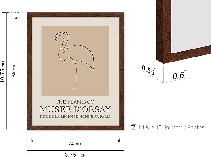 Poster Master Vintage Poster - Retro Minimalist Print - Gift for Artist, Housewarming - Flamingo, Line Drawing, Sketch, Abstract - Wall Decor for Living Room, Bedroom, 11x14 Brown Framed-Ruum Studio Home