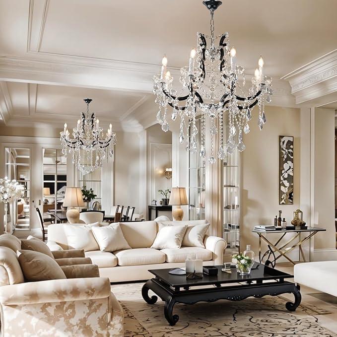 Modern Crystal Chandeliers, Black Chandelier Light Fixtures, 29''Candle Chandeliers for Staircase Hallway Living Room Entryway, 8 Lights-Ruum Studio Home
