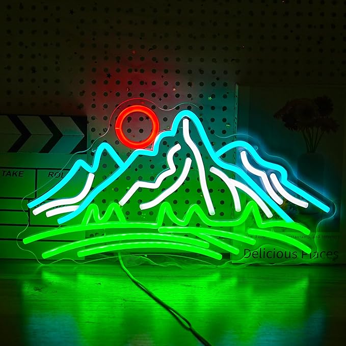 Mountain Neon Sign for Wall Decor Dimmable Landscape Neon Light with USB Powered Sunrise and Sunset Led Light Up Sign for Bedroom Living Room Hotel Decor(16.7 * 8.7In)-Ruum Studio Home