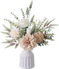 Fake Flowers in Vase, Artificial Flowers with Vase, 15.7'' Floral Arrangements for Dining Table Centerpiece Decor, Silk Roses & Faux Dahlia Bouquet for Farmfouse Kitchen Coffee Table Decor (Brown)-Ruum Studio Home