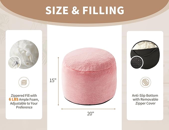 Foot Ottoman 20"x15" Small Automan Foot Rest Pouf Ottoman Cover Round with Sponge Small Foot Rest Filled Foot Pouf Ottomans Stuffed Pink Mushroom Modern Ottomans Hassock Footstool Footrest for Couch-Ruum Studio Home