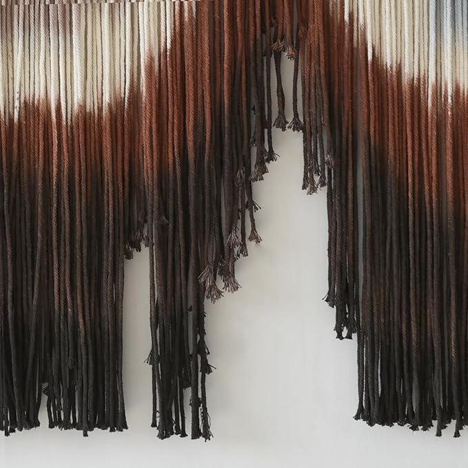 Flber Large Macrame Wall Hanging 57" W x 31" L Handmade Dip Dye Tapestry Bohemian Fiber Art Wall Hanging Mountain Inspired Wall Tapestry Neutral Rustic Wall Decor for Bedroom Living Room-Ruum Studio Home