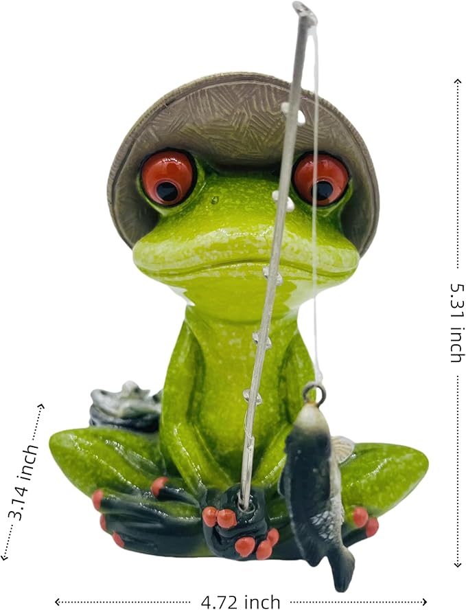 Frog Fishing Decor, Summer Garden Statues, Ocean Beach Decorations, Home Bookshelf Desktop Statues Shelves Bathroom Decorative Ornaments Gift (Frog Fishing)-Ruum Studio Home