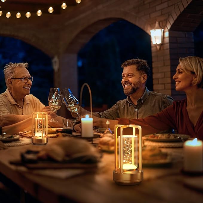 Portable Table Lamp for Outdoor Indoor: Cordless Rechargeable Desk Lamp with 3 Color Stepless Dimmable - Metal Battery Operated Small Lantern Light for Restaurant/Bedroom/Bar/Coffee Shop/Camping-Ruum Studio Home