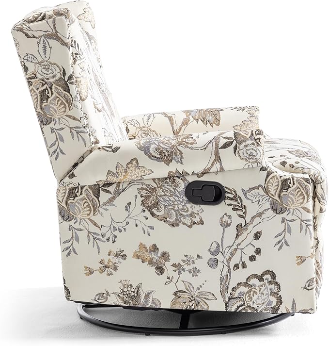 UIXE Swivel Rocker Manual Recliner Chair, Wingback Swivel Glider Fabric Nursery Reclining Sofa Chair, High Back Upholstered Arm Chair for Living Room Bedroom - Beige Plants-Ruum Studio Home