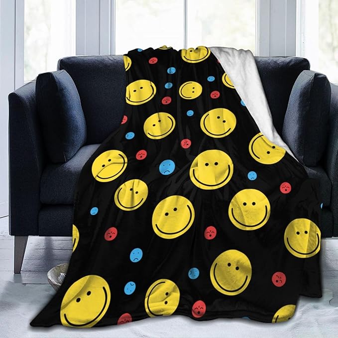 Smiley Face Throw Blanket Soft Smiley Fleece Blanket Men Women Gift for Kids Boys Girls for Party Couch Sofa Bed Deco Blankets 50x40 Inches-Ruum Studio Home