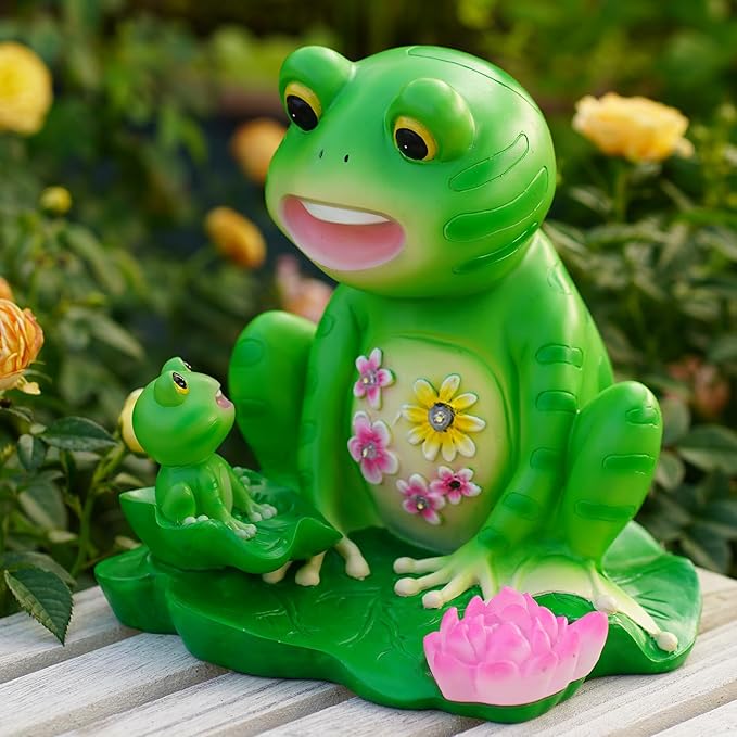 Upgraded Size Solar Garden Outdoor Statues Frog Mother and Little Frog with 6 LED Solar Figurine for Lawn,Patio, Balcony, Yard Decor Unique Gift, for Mom, Grandma,Father,Woman-Ruum Studio Home