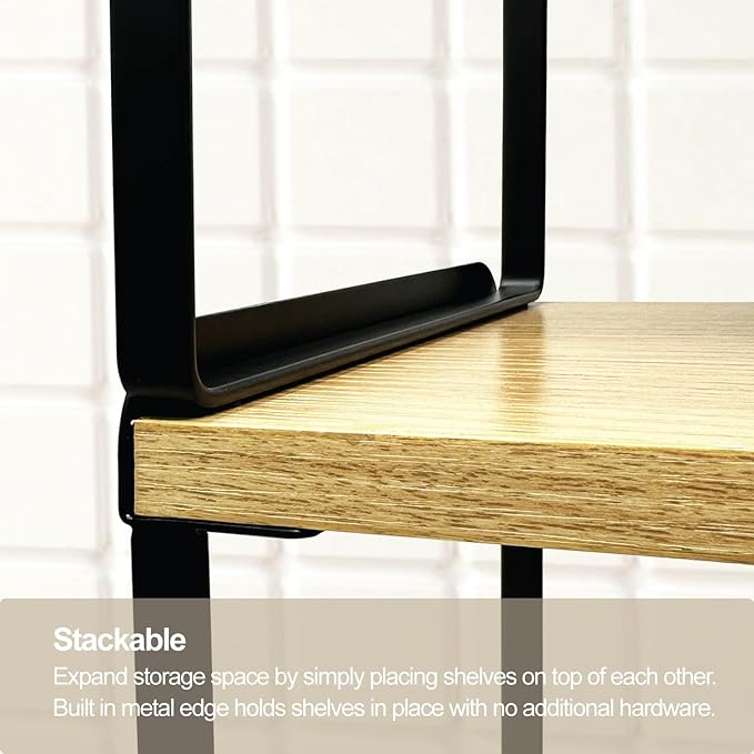 Mitus Shelf Organizer and Storage, Tiered Wood Cabinet Rack for The Kitchen Counter, Bathroom Counter, Pantry Cupboard, Office Desk Bookshelf, 16" Wide Natural and Black (Large)-Ruum Studio Home