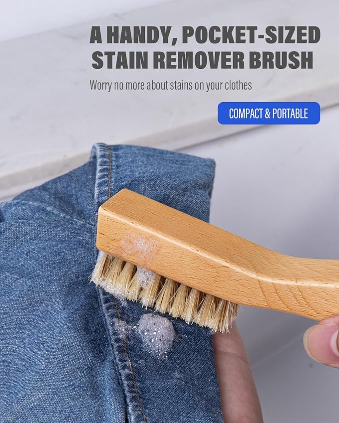 VASSON Natural Soft Boar Bristle Laundry Stain Brush, Laundry Scrub Brush,Laundry Brush for Stains on Clothes, Gentle Stain Remover for Knits, Cotton, and Linens-Ruum Studio Home