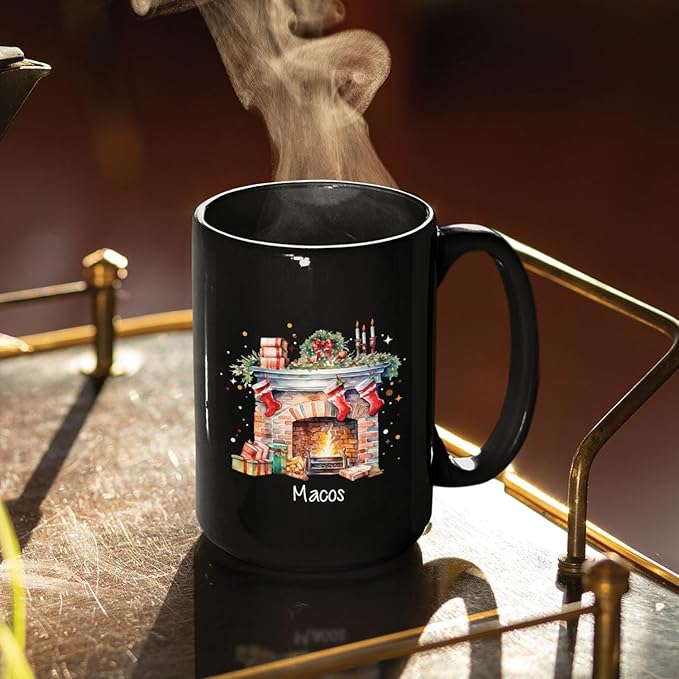 Cute Christmas Design Coffee Mug, Customized Name Black Cup For Christmas, Custom Christmas Themed Ceramic Mug 11oz 15oz, Personalized Christmas Decorative Cup, Gift For Friend Coworker-Ruum Studio Home