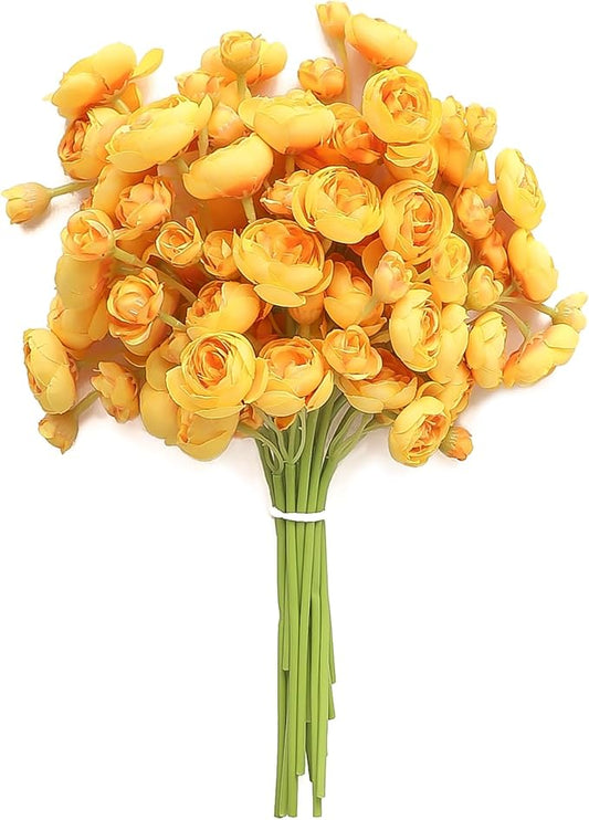 Floroom Ranunculus Artificial Flowers 18 Pcs Golden Yellow Faux Silk Mini Ranunculus Bulk Fake Wedding Filler Flowers for DIY Bouquets, Centerpieces, Bridal Shower Decorations & Arrangements-Ruum Studio Home