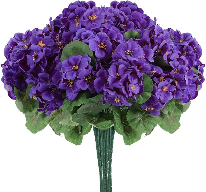 Hananona 12 Pcs Artificial Geranium Flowers for Outdoors Silk Purple Geranium Flowers Outdoor UV Resistant Plants Faux Flower for Home Kitchen Table Centerpieces Front Door Patio Decor (12, Purple)-Ruum Studio Home