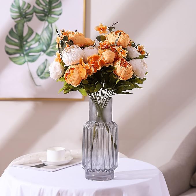 Duovlo Artificial Peony Silk Flowers Fake Flowers Vintage Wedding Home Decoration,Pack of 1 (New Orange)-Ruum Studio Home