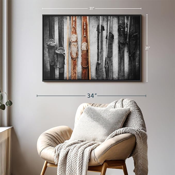 ElephantStock Ski Collection Wall Art - Horizontal Framed Canvas - 1-Piece Bathroom Wall Decor - Photography sports Canvas Print - Brown and Black Decor for Wall - 31" X 21"-Ruum Studio Home