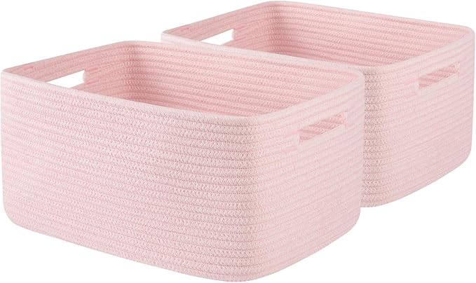 OIAHOMY Storage Basket for Shelves, Closet Cube Storage Bins Baskets for Clothes Blanket Towels, Baby Nursery, Toy Baskets Box, Woven Rope Basket, 17.72*12.99*7.87 IN, 2 Packs Mixed Pink-Ruum Studio Home