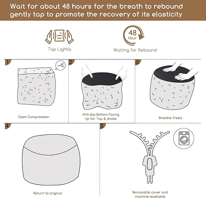 HIGOGOGO Round Stuffed Pouf Ottoman, Stripe Faux Fur Poufs with Foam Chunk Filling, Furry and Fluffy Pouf Foot Stool Storage Ottoman, 26 X 18 Floor Poufs Foot Rest for Living Room, Brown-Ruum Studio Home