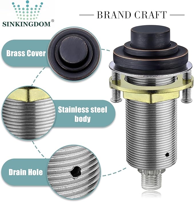 SinkTop Air Switch Kit (Long Full Brass Button) for Disposal, Dual Outlet, (Oil Rubbed Bronze)-Ruum Studio Home