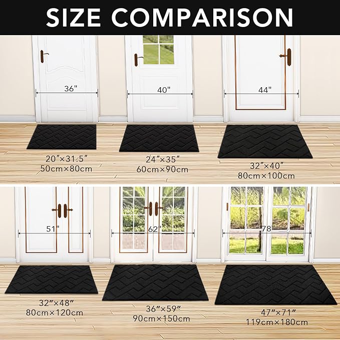 hicorfe Front Door Mat Outside Entrance,36"x59" Absorbent Muddy Dirt Resist Welcome Door Mats Outdoor Indoor,Stain and Fade Resistant,Non Slip Backing Entry Mat Doormat for Entryway(Black)-Ruum Studio Home