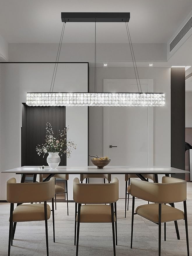 W48 Black Chandeliers for Dining Room, Modern Crystal Pendant Lights Fixture Farmhouse Hanging Dining Light Fixtures for Kitchen Island, Living Room, Bedroom-Ruum Studio Home