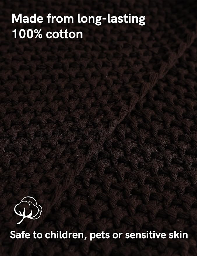 YnM Chunky Cotton Knit Throw Blanket, Cable Knit Throws for Bed Couch Sofa, Comfy & Relaxing, Decorative Piece for Farmhouse Modern Boho Rustic Scandinavian Chic Vibe, Chocolate Brown 40x50 Inches-Ruum Studio Home