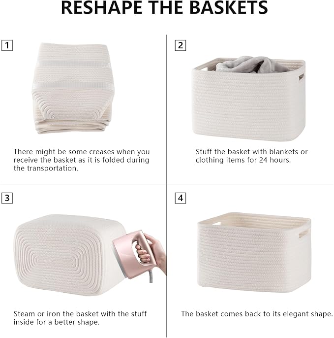4 Pack Storage Baskets for Organizing, Woven Baskets for Shelves - Perfect for Toys, Books, Towels, and Clothes, Durable Gift Basket Bins Toy Storage, 12.7''L x9''W x7.8''H, White-Ruum Studio Home