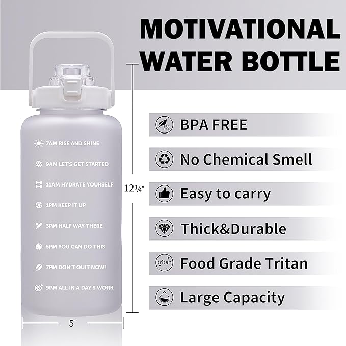 64oz,100oz,128oz Large Motivational Water Bottle with Time Marker, Leakproof & BPA Free Half Gallon Big Water Bottle with Straw Handle Tritan Frosted Water Jug for Gym,Fitness,Outdoor Sports-Ruum Studio Home