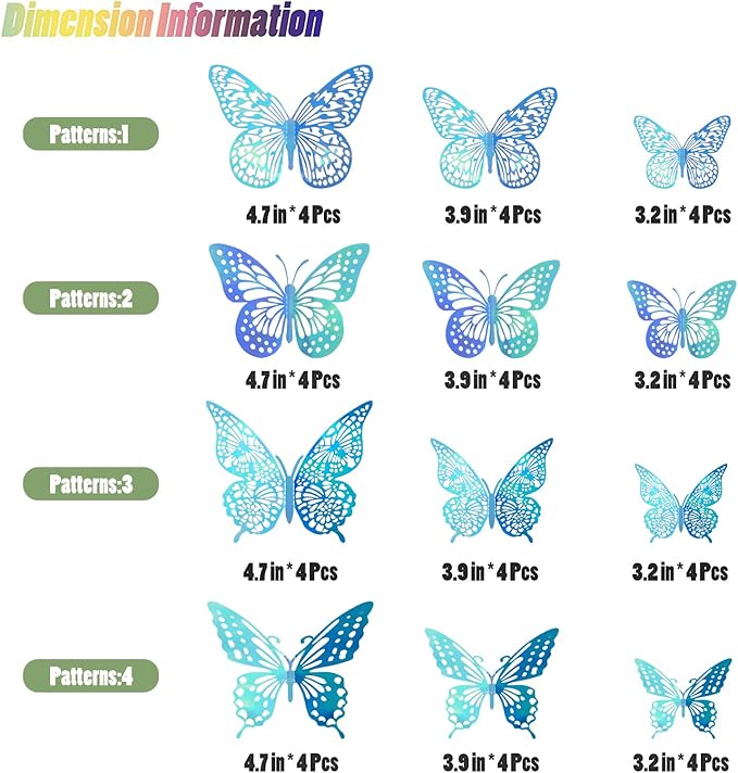 SAOROPEB 3D Butterfly Wall Decor - 48 Pcs, 4 Styles, 3 Sizes - Removable Stickers for Birthday & Party Decorations-Ruum Studio Home