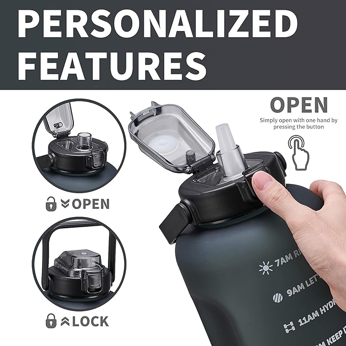 64oz,100oz,128oz Large Motivational Water Bottle with Time Marker, Leakproof & BPA Free Half Gallon Big Water Bottle with Straw Handle Tritan Frosted Water Jug for Gym,Fitness,Outdoor Sports-Ruum Studio Home